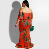Plus Size Printed Slash Neck Maxi Dress OSIF-19377