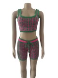 Geometric Print Knit Two Piece Shorts Sets OSM-4368