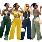 Solid Hollow Out Sleeveless Jumpsuit BN-9333