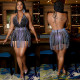 Sexy Hot Drilling Halter Bodysuit+Tassel Mini Skirt 2 Piece Sets BY-5871