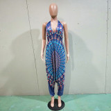 Sexy Printed V Neck Halter Harem Jumpsuit BN-9097