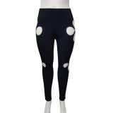 Plus Size Black Hollow Out Skinny Pants ONY-7012