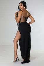 Sexy Mesh Hot Drilling Patchwork Split Long Evening Dress OD-8503