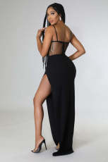Sexy Mesh Hot Drilling Patchwork Split Long Evening Dress OD-8503
