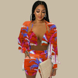 Sexy Prined Bra+Shirt+Shorts 3 Piece Sets WSYF-5939