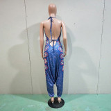 Sexy Printed V Neck Halter Harem Jumpsuit BN-9097
