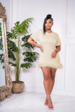 Feather Patchwork Short Sleeve Mini Dress MTY-6629