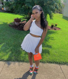 Solid One Shoulder Pleated Mini Skirt 2 Piece Sets QZX-6258