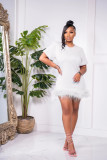 Feather Patchwork Short Sleeve Mini Dress MTY-6629