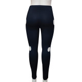 Plus Size Black Hollow Out Skinny Pants ONY-7012