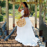 Sexy Halter Backless Ruffled Big Swing Maxi Dress HNIF-HN089