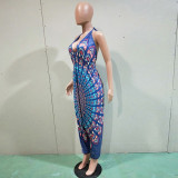 Sexy Printed V Neck Halter Harem Jumpsuit BN-9097