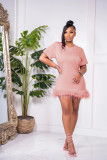 Feather Patchwork Short Sleeve Mini Dress MTY-6629