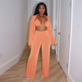 Solid Bra+Coat+Pants 3 Piece Sets YF-10175