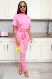 Solid Short Sleeve Zipper Two Piece Pants Sets LUO-3565