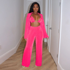 Solid Bra+Coat+Pants 3 Piece Sets YF-10175