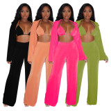 Solid Bra+Coat+Pants 3 Piece Sets YF-10175