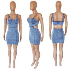 Denim Backless Sleeveless Strap Mini Dress LX-6938