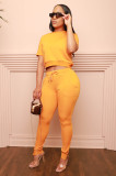 Solid Short Sleeve Zipper Two Piece Pants Sets LUO-3565