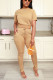 Solid Short Sleeve Zipper Two Piece Pants Sets LUO-3565