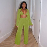 Solid Bra+Coat+Pants 3 Piece Sets YF-10175