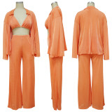 Solid Bra+Coat+Pants 3 Piece Sets YF-10175