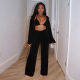 Solid Bra+Coat+Pants 3 Piece Sets YF-10175