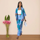 Casual Printed Sashes Top Wide Leg Pants 2 Piece Sets YF-10171