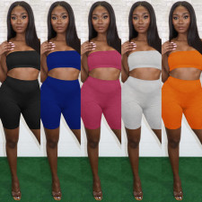 Solid Tube Top And Pants Two Piece Sets GLF-10095