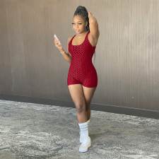 Solid Fitness Backless Cross Strap Tight Romper SH-390363