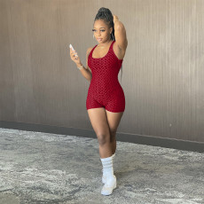 Solid Fitness Backless Cross Strap Tight Romper SH-390363