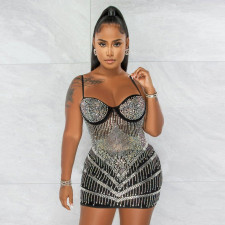 Plus Size Hot Drilling Spaghetti Strap Night Club Dress NY-2520