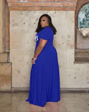 Plus Size Pink Letter Print Short Sleeve Maxi Dress WAF-774392
