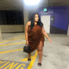 Plus Size Solid One Shoulder Sleeveless Folds Dress MOF-8907