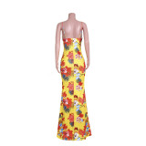 Plus Size Floral Print Sling Maxi Dress JZHF-8115