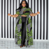 Plus Size Printed High Waist Irregular Maxi Dress OSIF-22359