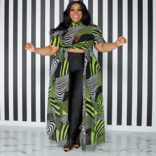 Plus Size Printed High Waist Irregular Maxi Dress OSIF-22359