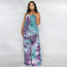 Plus Size Tie Dye Print Sling Loose Jumpsuit OSIF-22403