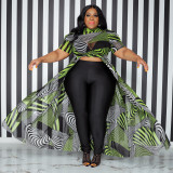 Plus Size Printed High Waist Irregular Maxi Dress OSIF-22359