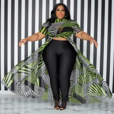 Plus Size Printed High Waist Irregular Maxi Dress OSIF-22359