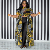 Plus Size Printed High Waist Irregular Maxi Dress OSIF-22359