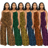 Plus Size Leopard Print Wide Leg Jumpsuit OSIF-22405
