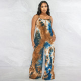 Plus Size Tie Dye Print Sling Loose Jumpsuit OSIF-22403