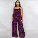 Plus Size Leopard Print Wide Leg Jumpsuit OSIF-22405