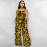 Plus Size Leopard Print Wide Leg Jumpsuit OSIF-22405