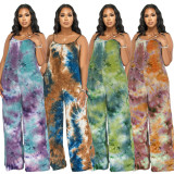 Plus Size Tie Dye Print Sling Loose Jumpsuit OSIF-22403