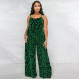 Plus Size Leopard Print Wide Leg Jumpsuit OSIF-22405