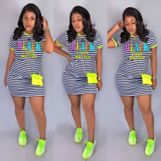 Plus Size Striped Short Sleeve Mini Dress SH-390368