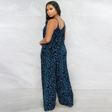 Plus Size Leopard Print Wide Leg Jumpsuit OSIF-22405