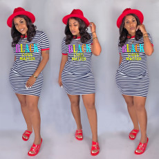Plus Size Striped Short Sleeve Mini Dress SH-390368